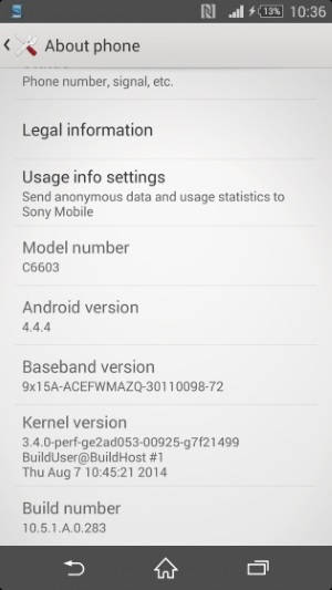 Sony Xperia Z Atualização para o Android 4.4.4