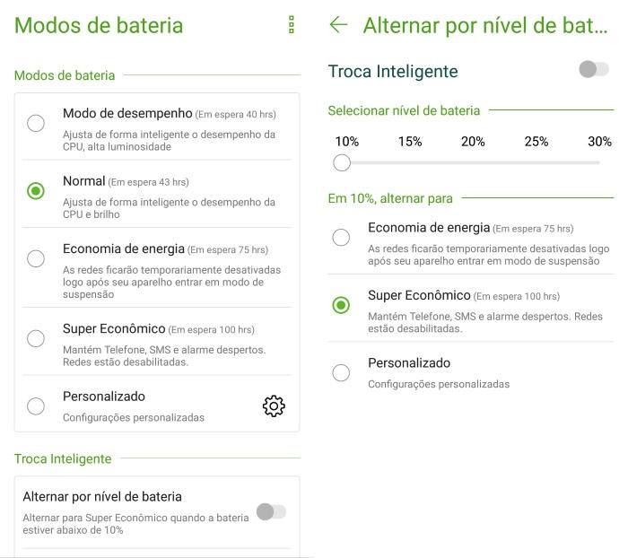 Zenfone 4 Modos de Bateria