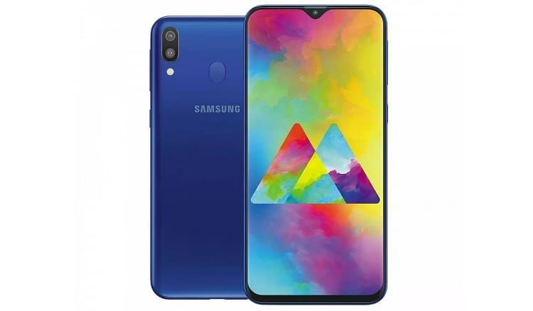 Galaxy M20 na cor azul.