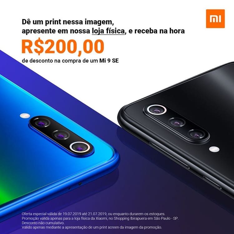 Xiaomi Mi 9 SE está em promoção no Brasil.