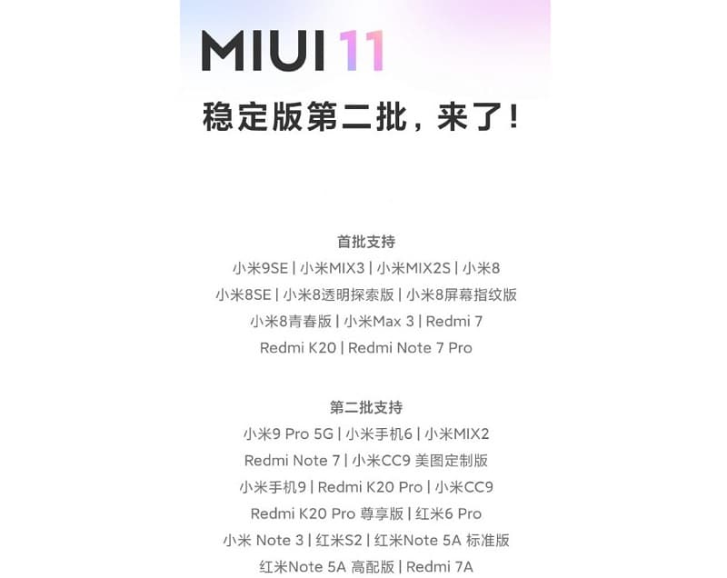 Lista de aparelhos inclusos no novo lote de atualizações da MIUI 11.