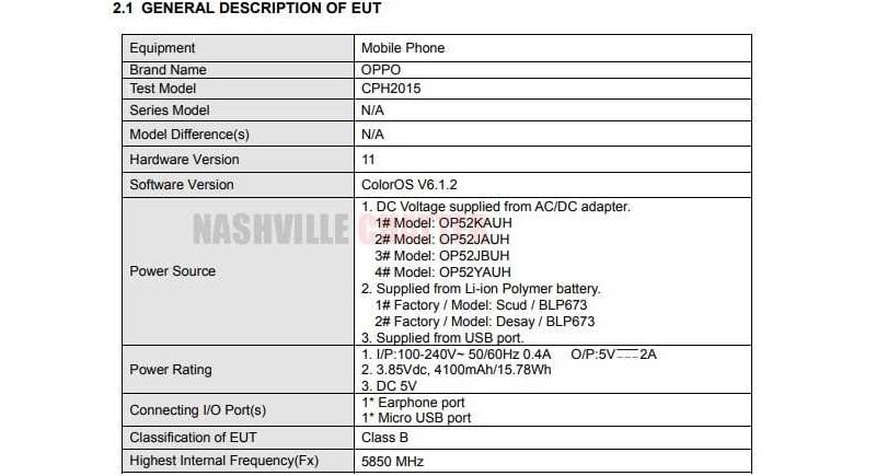 Certificação do Oppo A31 no FCC.