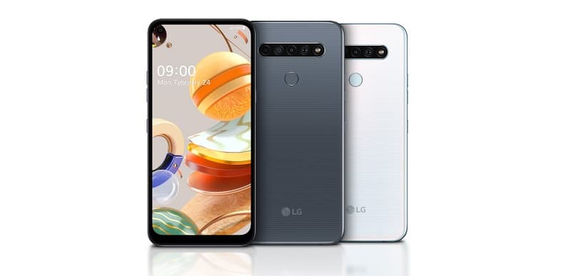 LG K61 cinza e branco.