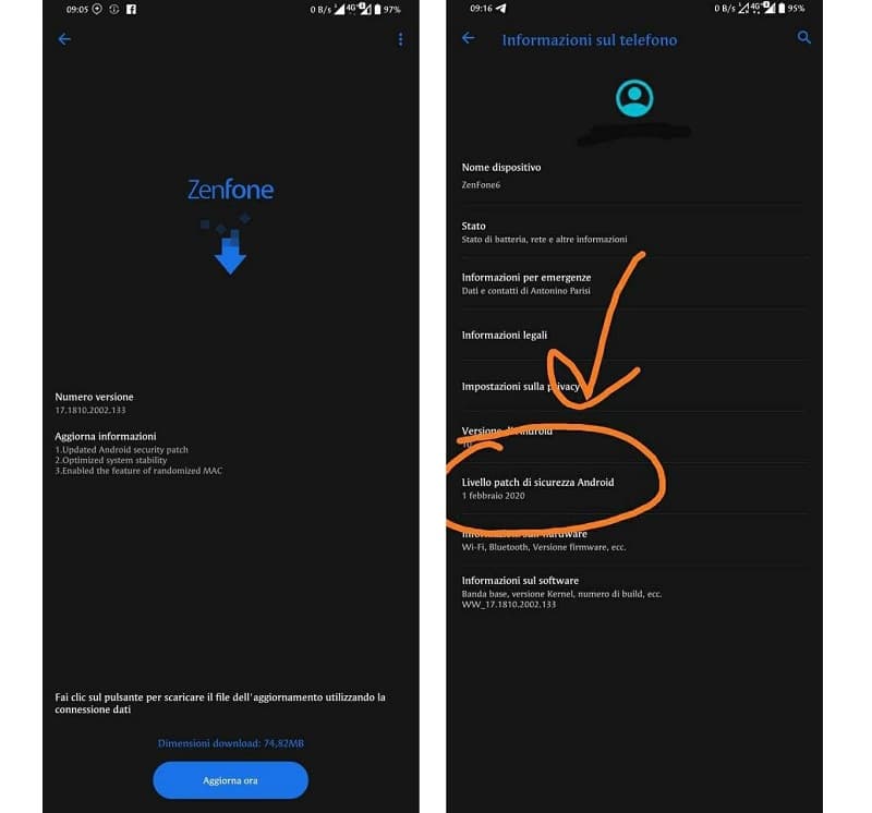 Captura de tela da atualização de fevereiro do Zenfone 6.