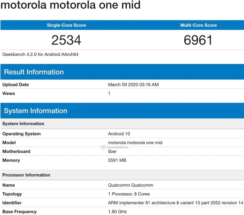 Motorola One Mid benchmark.