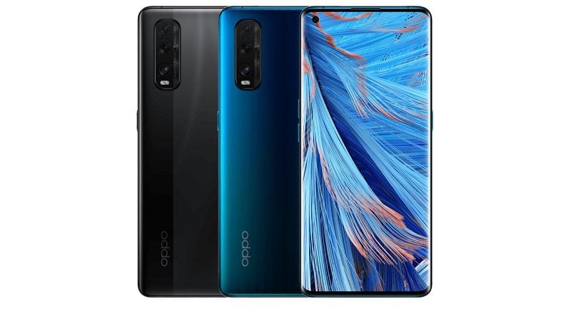 Oppo Find X2 preto e azul.