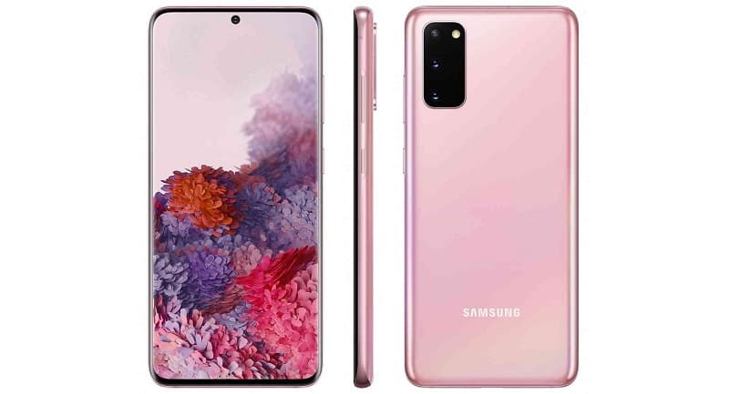 Samsung Galaxy S20 cor rosa.