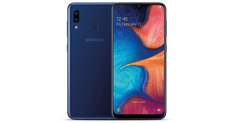 Galaxy A20 azul escuro.