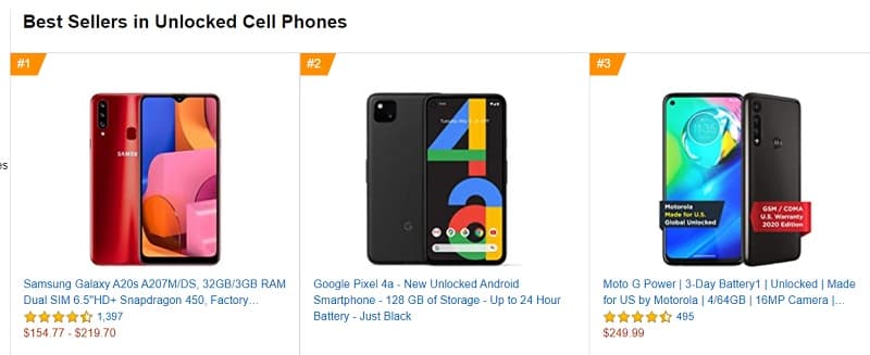 Pixel 4a lista best sellers Amazon.