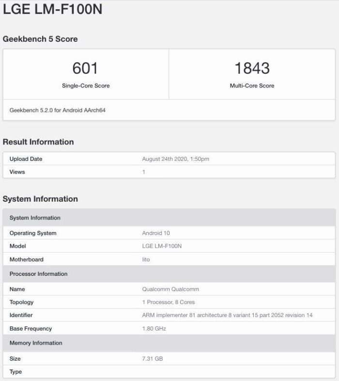 lg wing 5g geekbench benchmark