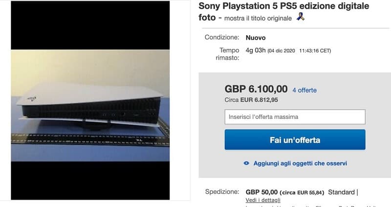 Foto do PS5 à venda no eBay.