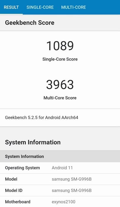 Exynos 2100 benchmark