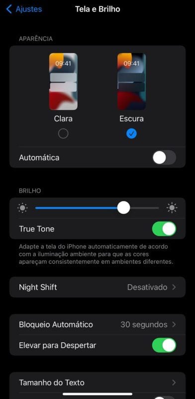 modo escuro ios iphone bateria