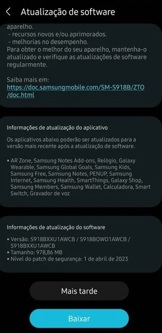 s23 ultra update oficial