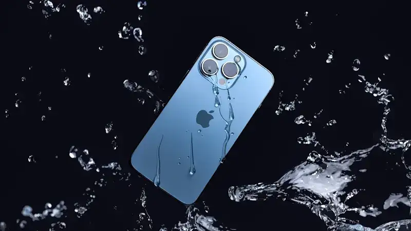 iPhone 15 Pro Max traseira edição de foto como se estivesse molhado.