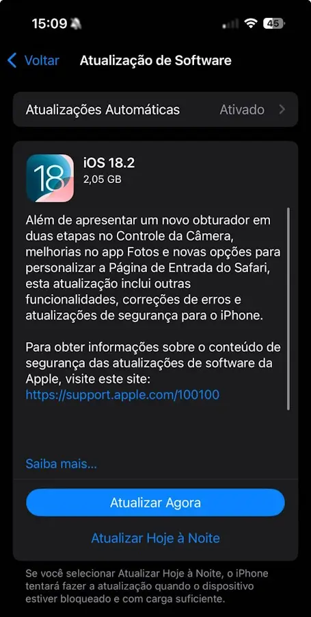 ios 18.2 chegou