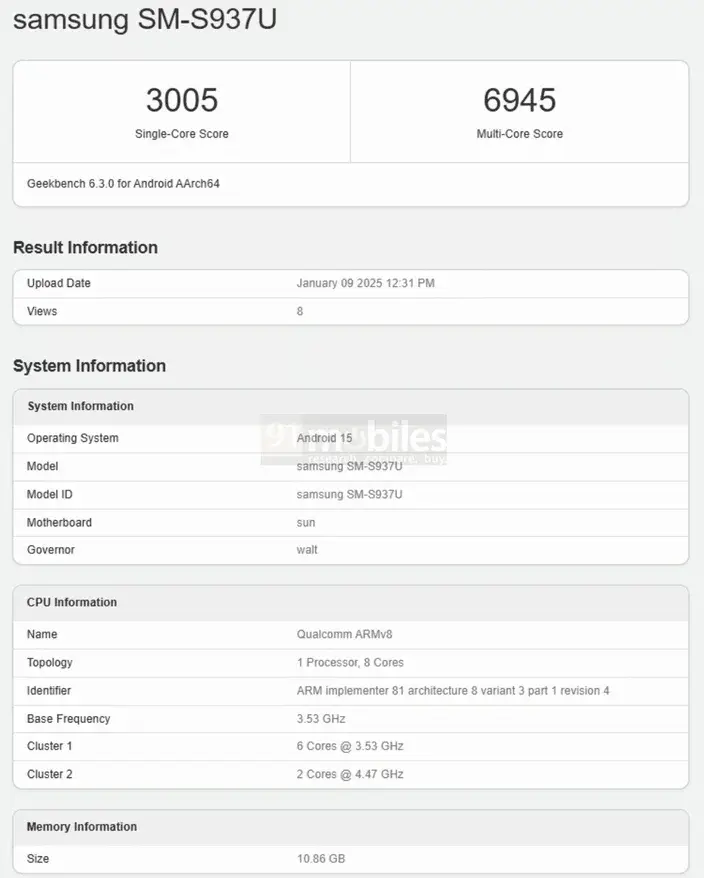 galaxy s25 slim geekbench