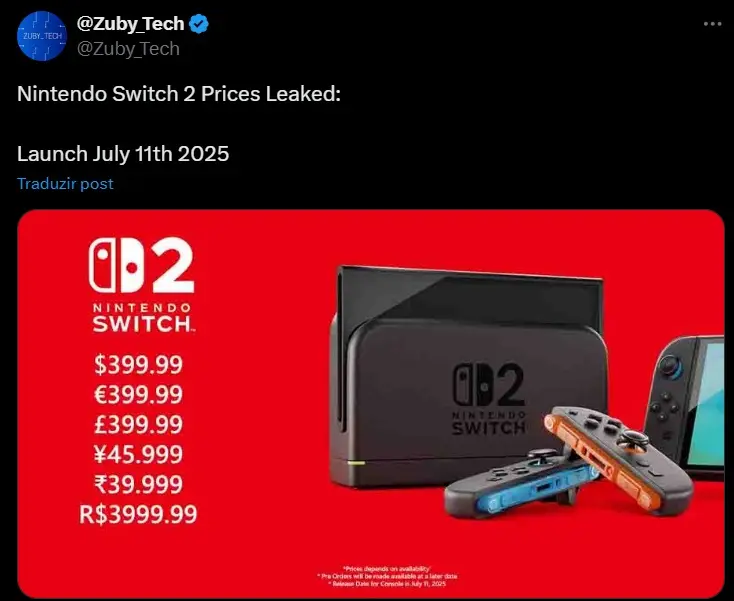 nintendo switch 2 preco